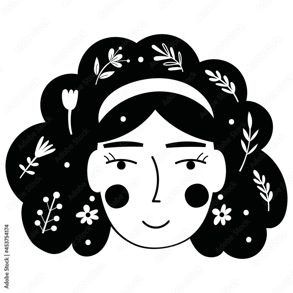 Fototapeta premium Floral Lady's Face. Vector illustration.