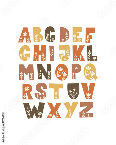 Floral Alphabet Set.Vector illustration.
