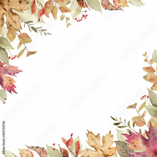 Watercolor vector card with fall leaves and branches isolated on a white background.