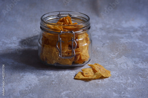 a jar of tortilla chips 