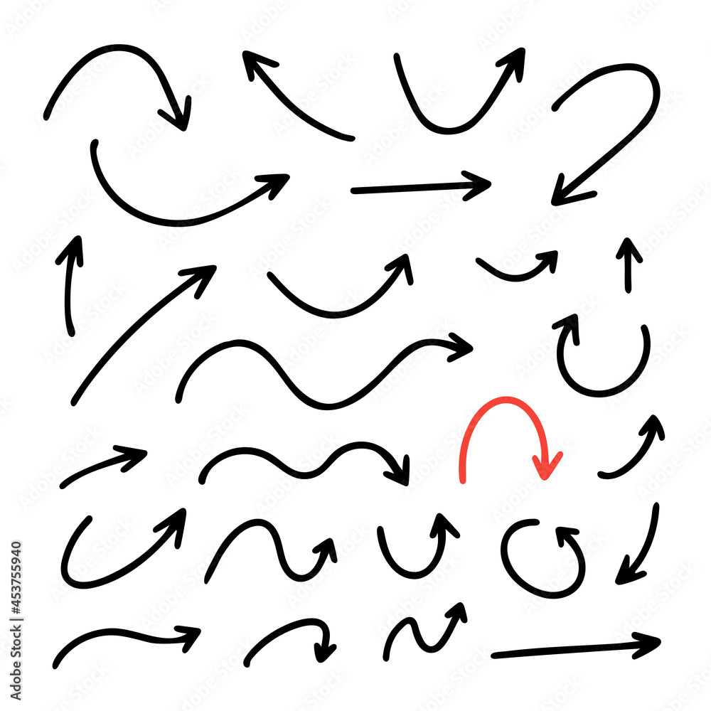 Isolated vector hand drawn arrows set on a white background Isolated vector hand drawn arrows set on a white background