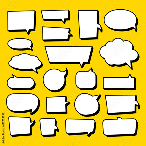 Vector set of stickers of speech bubbles. Blank empty color speech bubbles