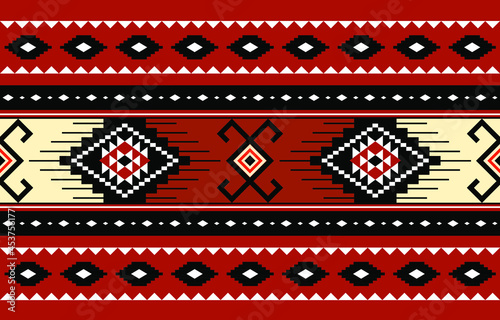 Geometric ethnic oriental seamless pattern traditional Design for background,carpet,wallpaper.clothing,wrapping,Batik fabric,Balkan,Vector illustration.embroidery style - Sadu, sadou, sadow or sado photo