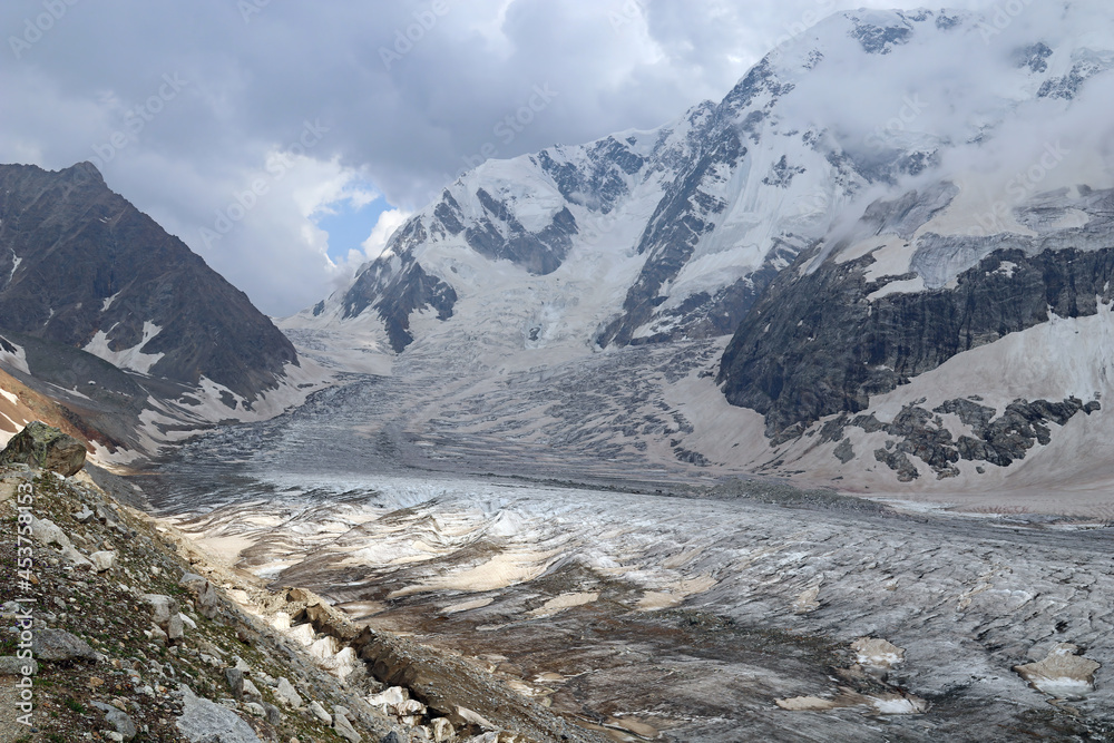 Bezengi glacier and the glacial landscape. Main Caucasian Range. 