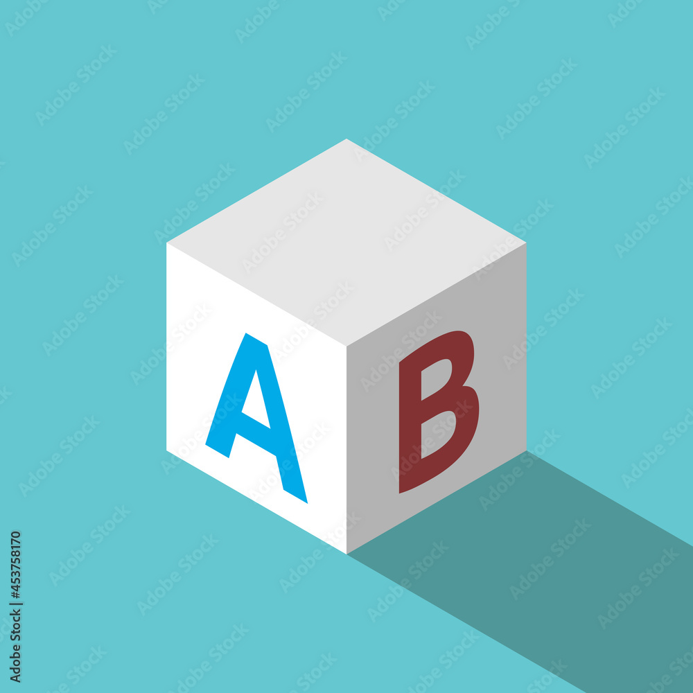 Isometric A, B cube. Education, decision, choice, comparison, AB ...