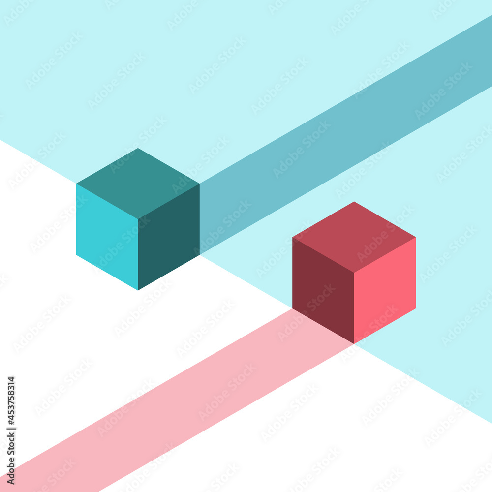 Obraz premium Isometric blue and red cubes. Opposites, difference, individuality, uniqueness, opportunity, vision and development concept. Flat design. EPS 8 vector illustration, no transparency, no gradients