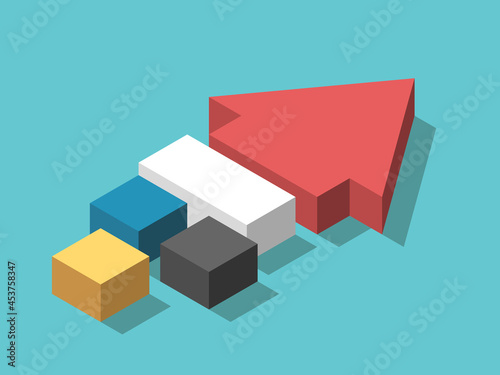 Isometric blocks of various colours forming arrow. Family, teamwork, assimilation, development and variety concept. Flat design. EPS 8 vector illustration, no transparency, no gradients