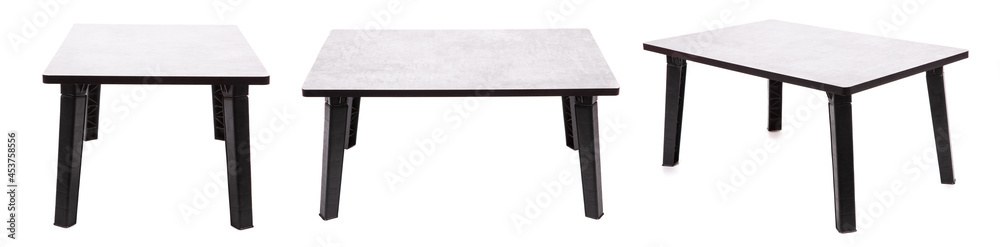 Fototapeta premium Set of foldable grey table isolated on a white background.