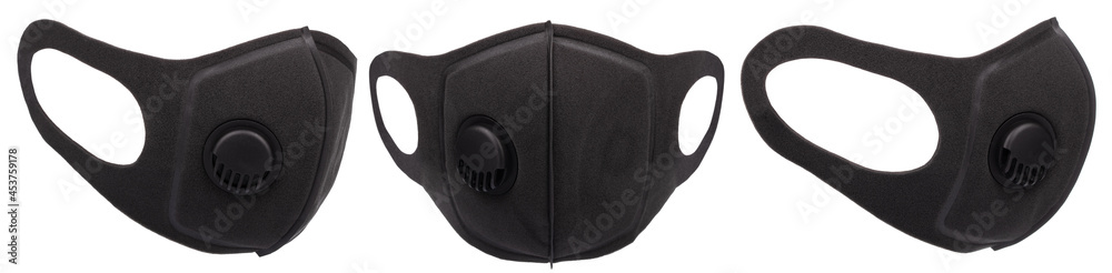 Obraz premium Set of Breathable Black Sponge Foam Face Mask isolated on a white background.