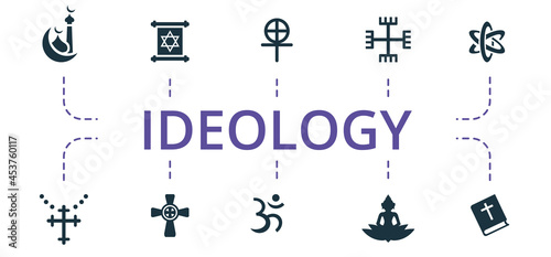 Ideology icon set. Contains editable icons theme such as catholicism, hinduism, paganism and more.