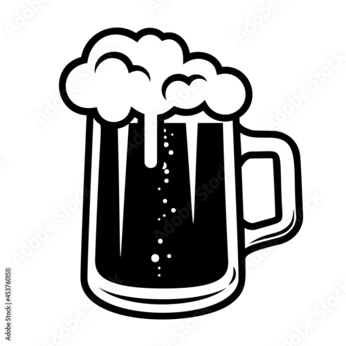 Illustration of beer mug in engraving style. Design element for poster, emblem, sign, logo. Vector illustration