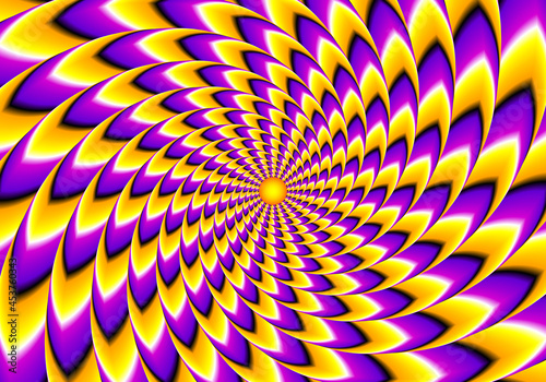 Photo Rotation of yellow and purple spirals. Spin illusion.