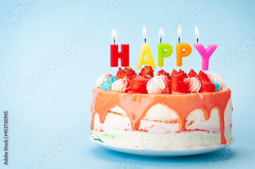 Photography Birthday cake with happy birthday candles