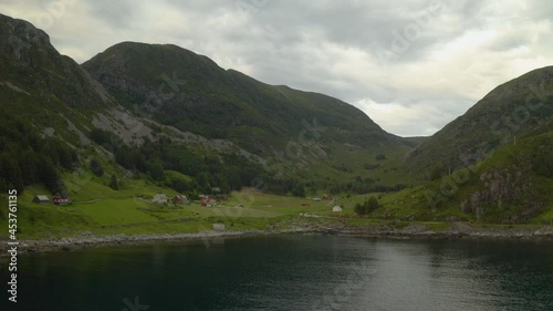 Wallpaper Mural Lush Green Mountains And Tranquil Lake In Maloy, Vestland County, Norway - aerial drone shot Torontodigital.ca