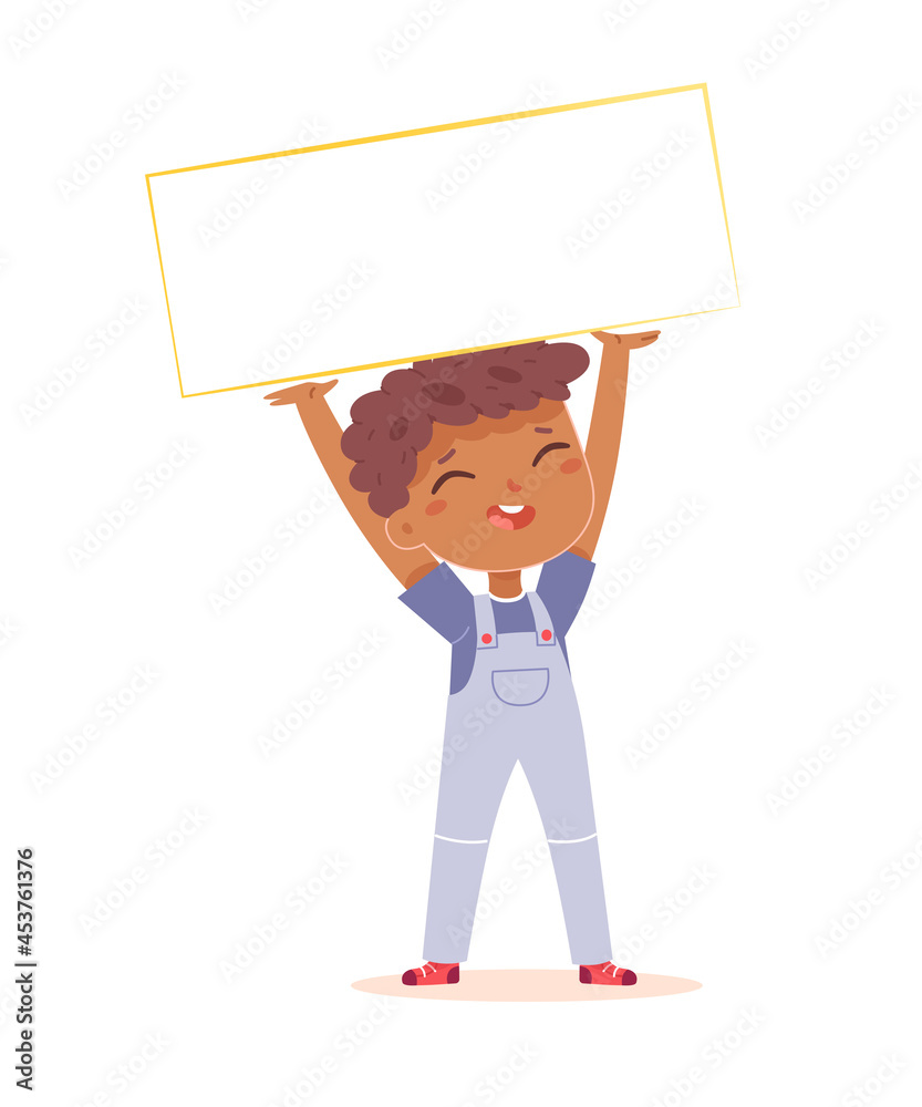 Cute boy holding sign in hands, small funny student child from elementary school standing Cute boy holding sign in hands, small funny student child from elementary school standing