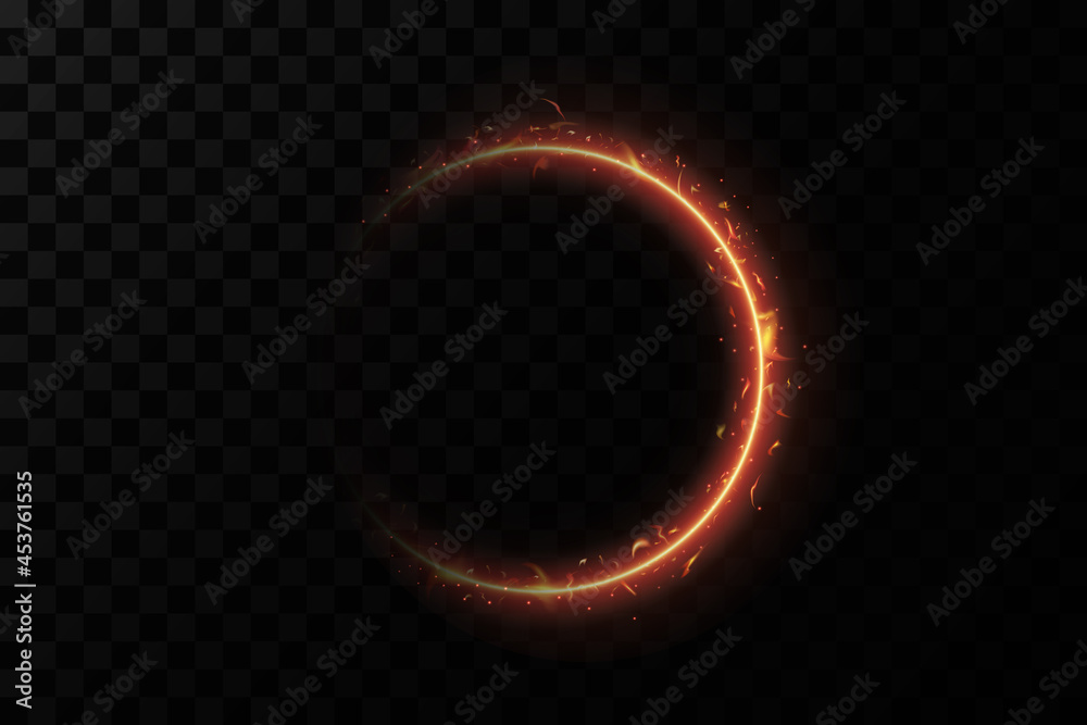 Naklejka premium Golden ring of fire. Vector luxury sparkling frame. 