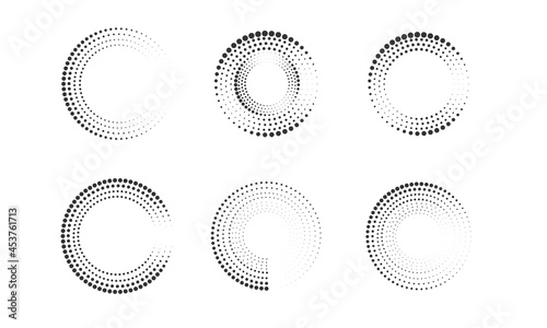 Set of halftone round dotted frames. Design element for frame, logo, web pages, prints, posters, template.