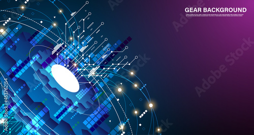 Mechanical technology Gears. Abstract vector 3d modern illustration on blue - dark purple background. Mechanical technology machine engineering symbol. EP.6