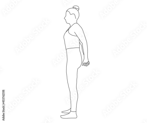 yoga  standing shoulder stretch  hands behind back interlaced fingers  chest opening