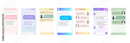Chatbot window. User interface of application with online dialogue. Conversation with a robot assistant