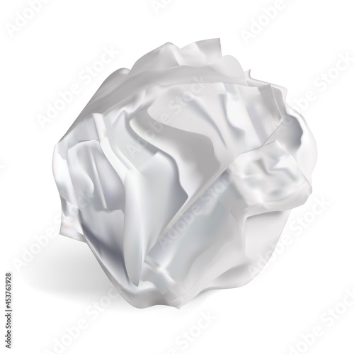 Realistic Detailed 3d White Crumpled Paper Ball Isolated on a Background. Vector illustration of Wrinkled Sheet Page Document