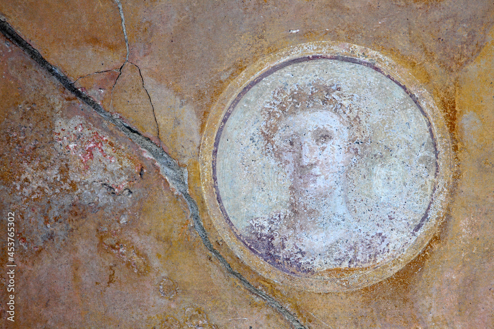 Original ancient frescoes in Pompeii,Naples, Italy