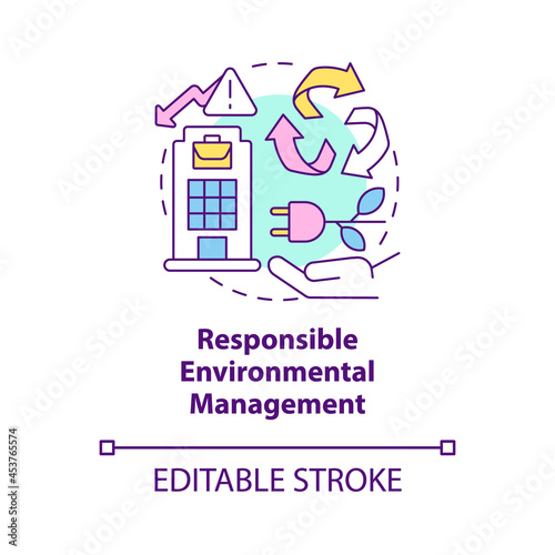 Responsible environmental management concept icon. Reduce emissions and waste of energy abstract idea thin line illustration. Waste recycling. Vector isolated outline color drawing. Editable stroke