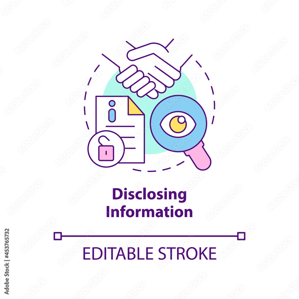 Disclosing information concept icon. Social performance abstract idea thin line illustration. Voluntary data provision. Corporate report. Vector isolated outline color drawing. Editable stroke