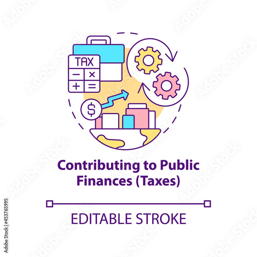 Contributing to public finances concept icon. Paying taxes abstract idea thin line illustration. Corporate social responsibility. Vector isolated outline color drawing. Editable stroke