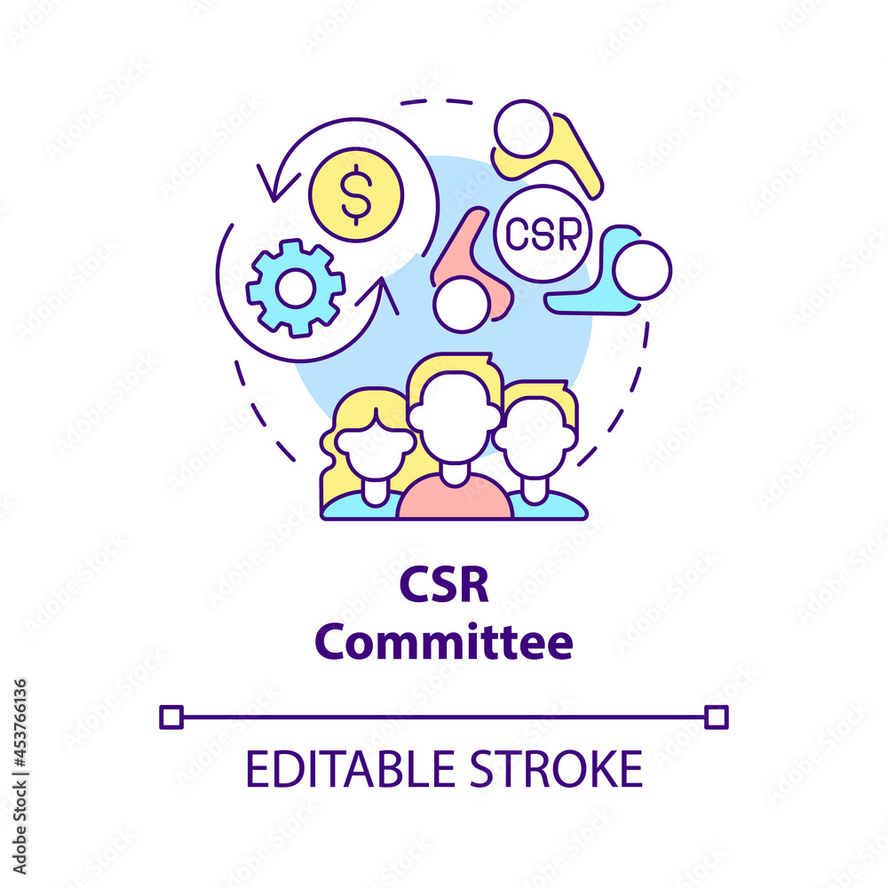 CSR committee concept icon. Board of directors abstract idea thin line illustration. Corporate social responsibility. Finance management. Vector isolated outline color drawing. Editable stroke