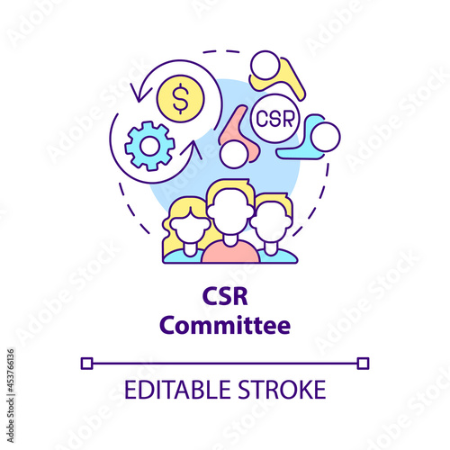 CSR committee concept icon. Board of directors abstract idea thin line illustration. Corporate social responsibility. Finance management. Vector isolated outline color drawing. Editable stroke