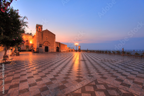 Piazza IX Aprile, Taormina and Sant'Agostino church, Sicily, Italy photo