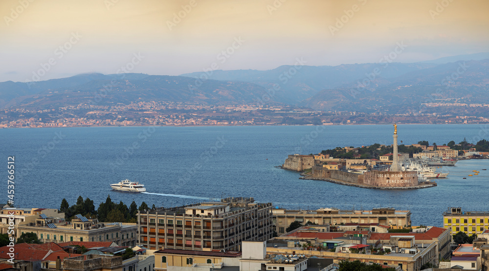 Messina Harbour with Calabria in the background, Sicily, Italy