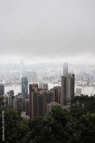 elevated vertical view of Hong Kong central district