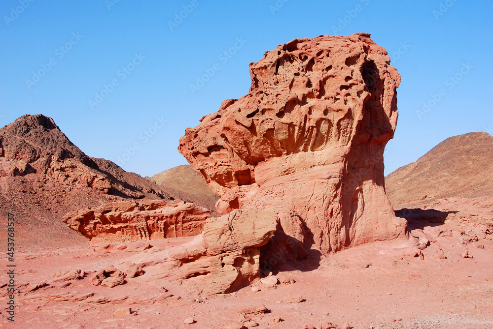 Timna Park near Eilat in Israel, landscape in the desert, copper mining in acient times, formations like mushroom