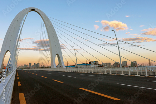 Cable-stayed bridge with cloudy sky