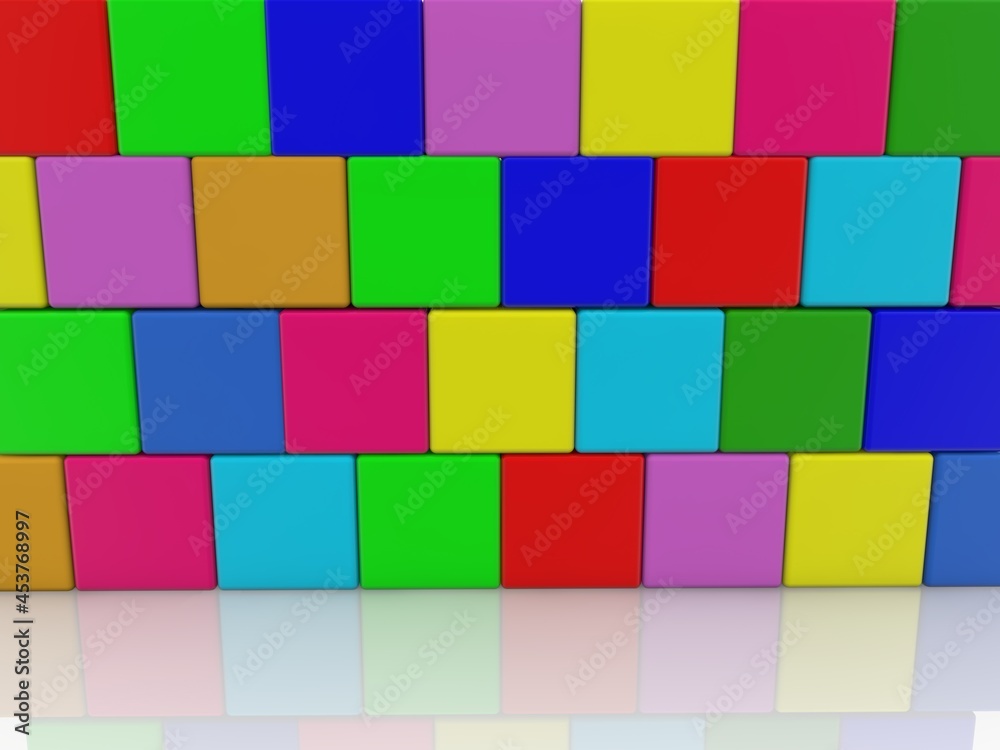 Flat wall of colored toy blocks