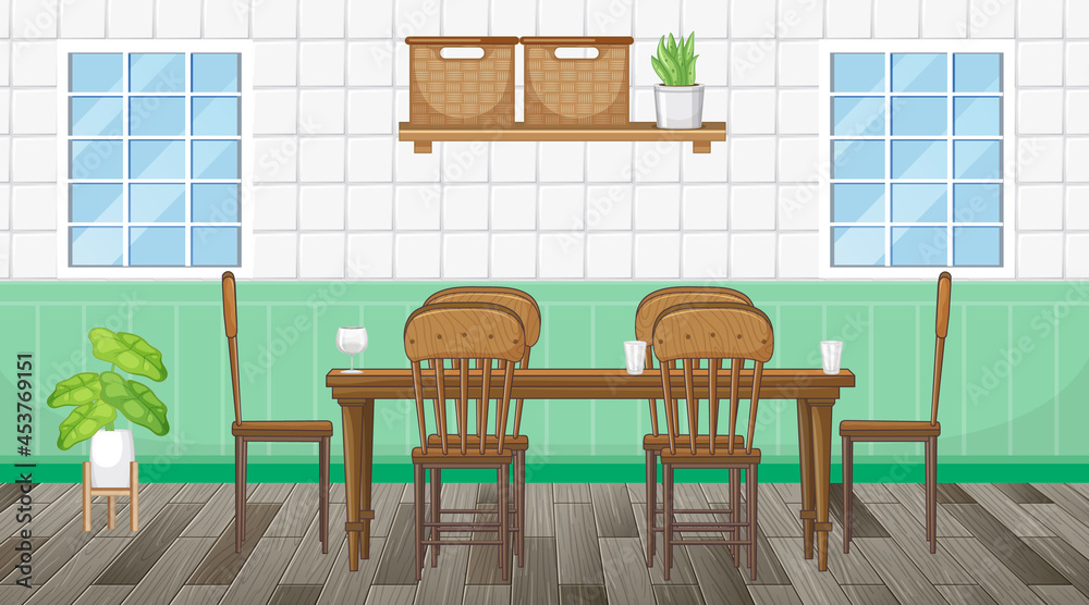 Dining room interior design with furniture Stock Vector | Adobe Stock
