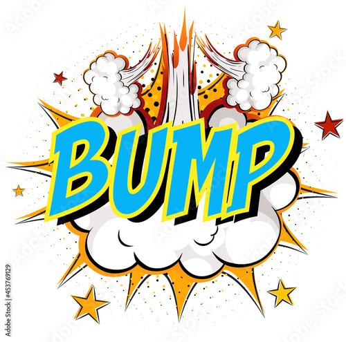 Word Bump on comic cloud explosion background