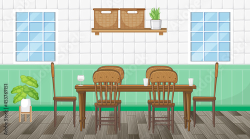 Dining room interior design with furniture