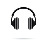 Headphone vector icon. Black symbol silhouette isolated on white background