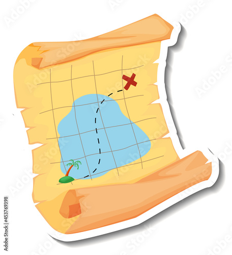 Sticker template with pirate treasure map isolated