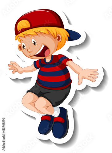 Sticker template with a boy in jumping position isolated