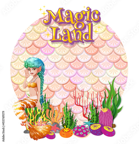 Beautiful mermaid carton character with blank pastel scales banner isolated