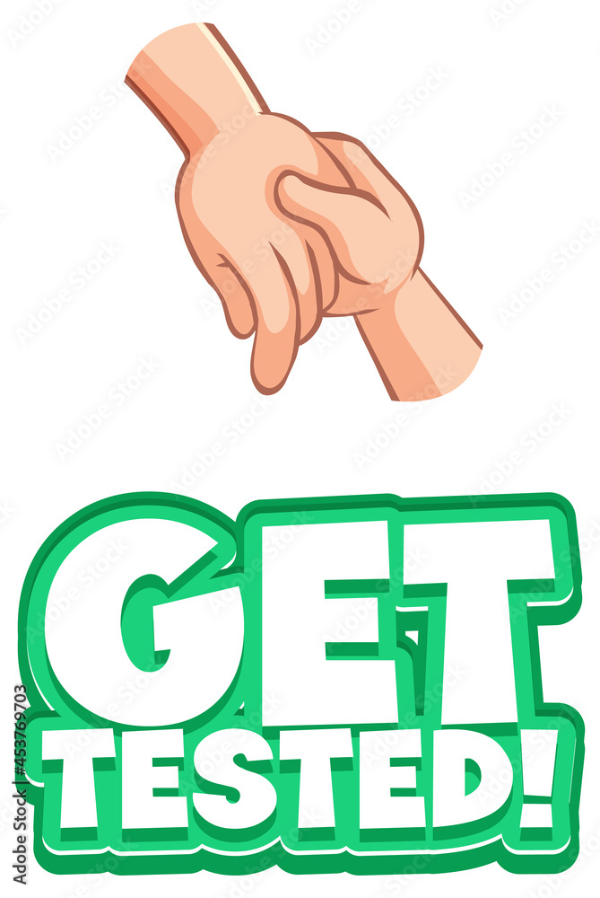 Get Tested font in cartoon style with hands holding together Get Tested font in cartoon style with hands holding together