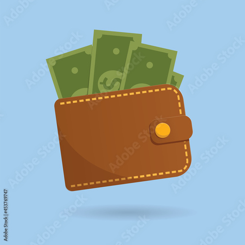 Brown wallet with money eps 10 vector illustration