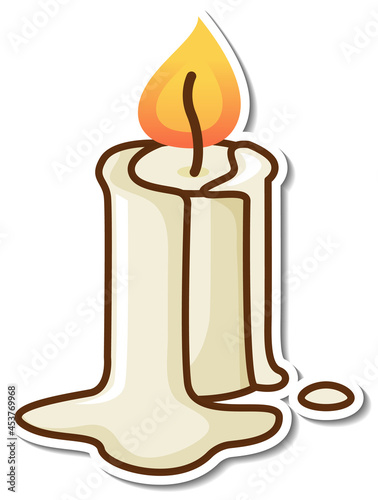 Melting candle sticker on white background
