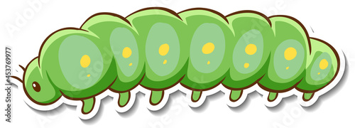 Sticker design with cute green worm isolated