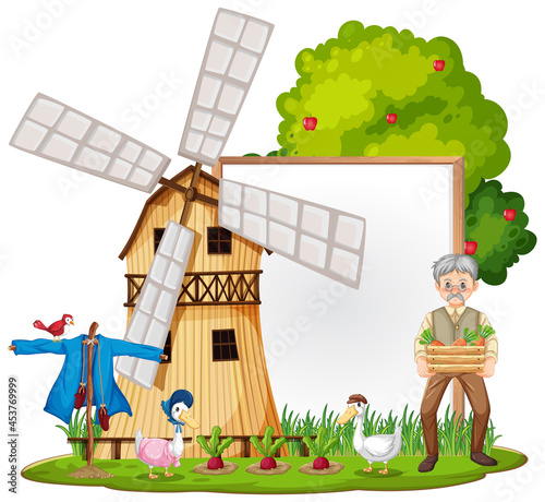 Empty banner template in the farm scene isolated on white background