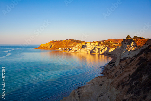 Top view of the coast with the limestone white cliffs at the Scala dei Turchi, Realmonte. Agrigento